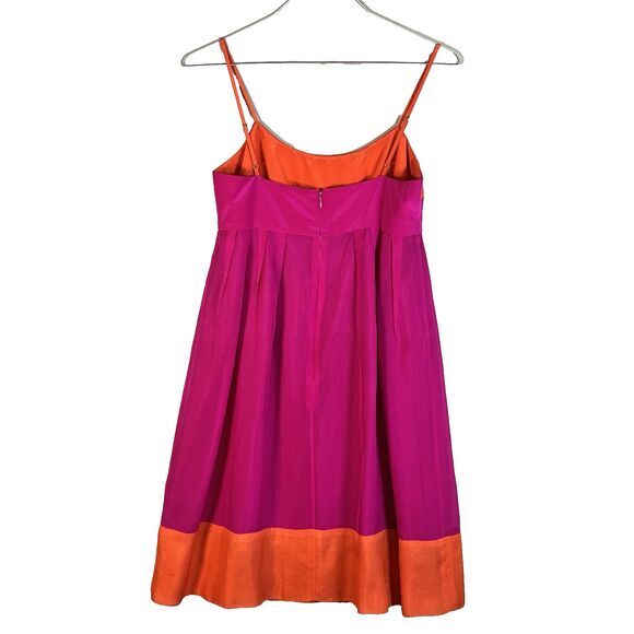 Shoshanna Short Dress 8 Hot Pink Orange Silk Color‎ Block Empire Waist - Picture 11 of 11